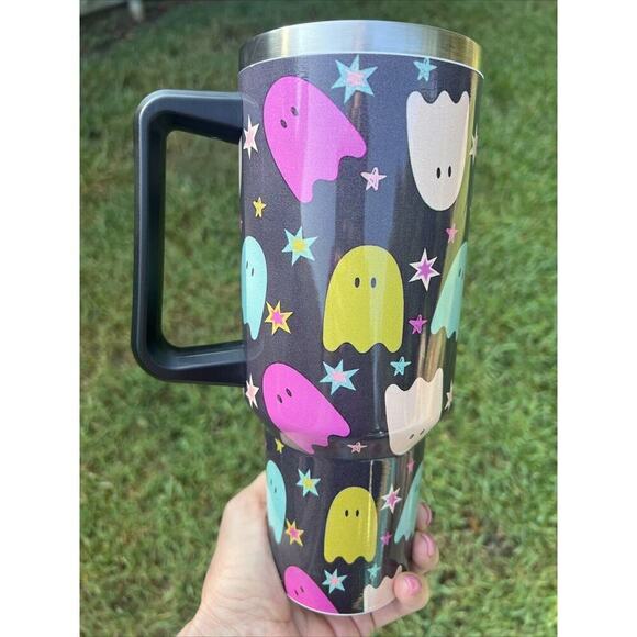 Halloween Pastel Ghost Stainless Insulated 40oz Tumbler Handle Lid Straw - Picture 8 of 8